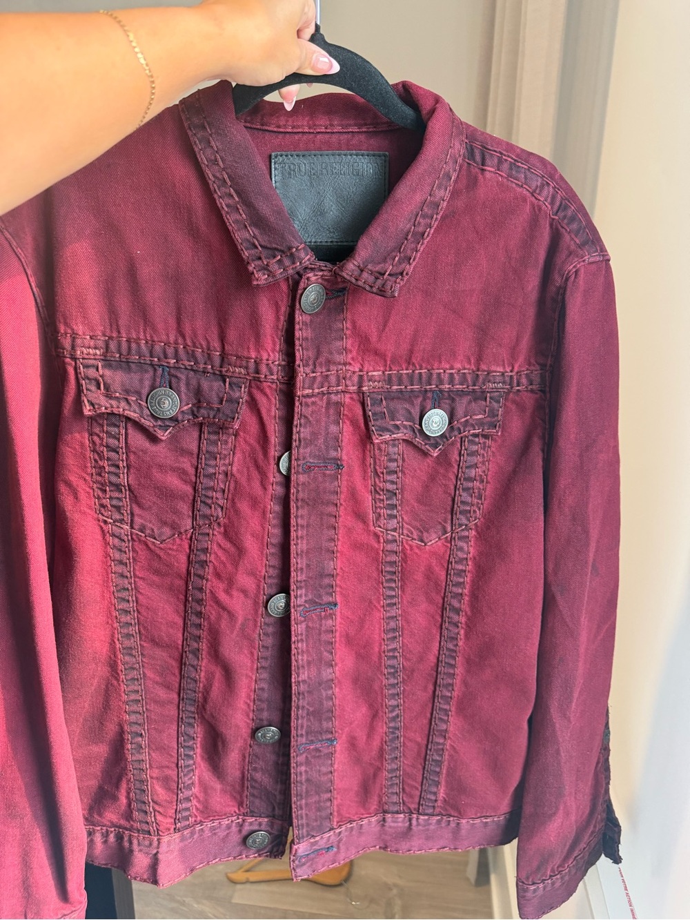 True Religion Men's Burgundy Denim Jacket